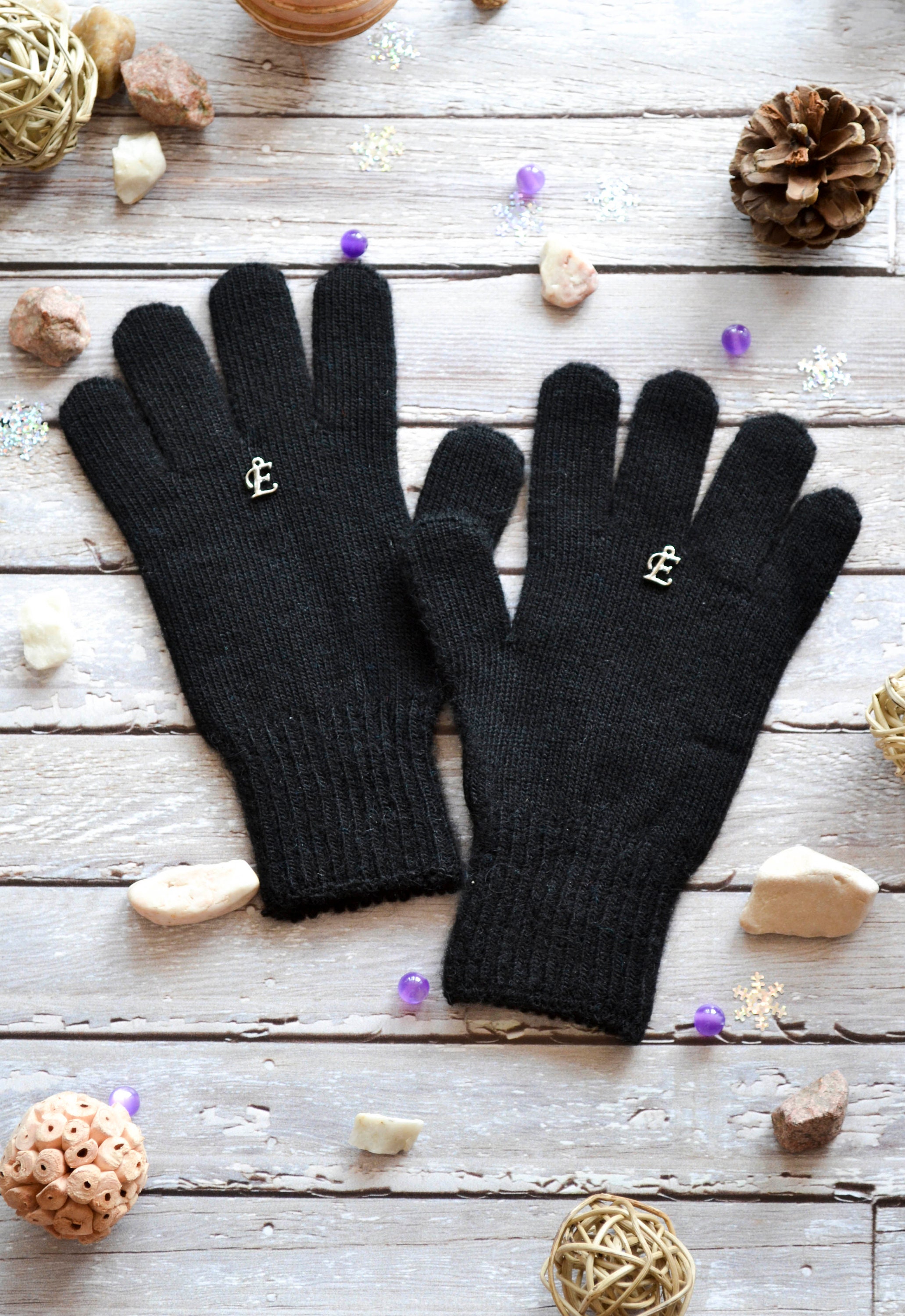 Womens black knit gloves Ladies gloves Full knitted gloves Etsy