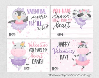 Printable Animal Ballerina/Dance Valentine Cards // Instant Download