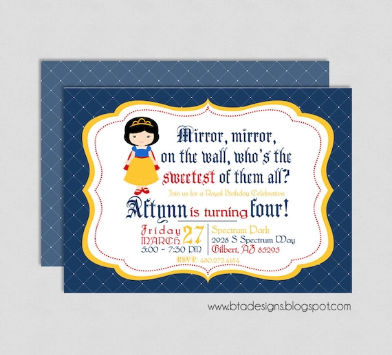 Snow White Princess Birthday Party Invitation 2, Customized, Digital File Il_570xn