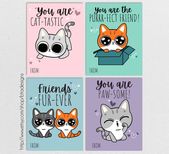 Printable Cat Valentine Cards 2 Instant Download By BTADesigns Catch My Party