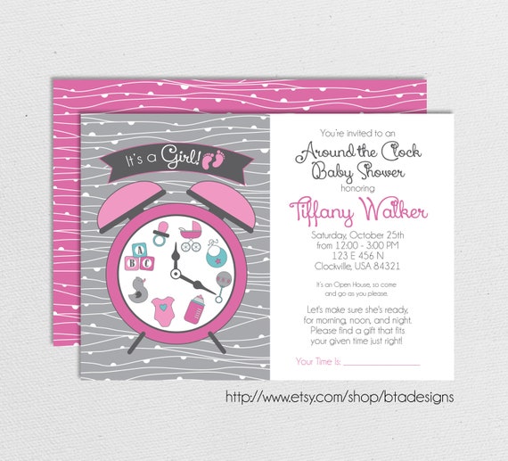 Around the Clock Baby Shower Invitation // Digital File by BTADesigns