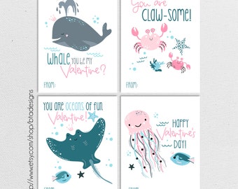 Printable Sea Creature Valentine Cards // Instant Download
