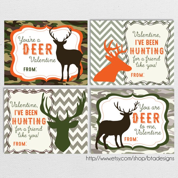 Printable Deer, Hunting Valentine Cards // Instant Download