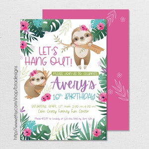 Sloth Birthday Party Invitation 1  // With or Without Photo // Digital File