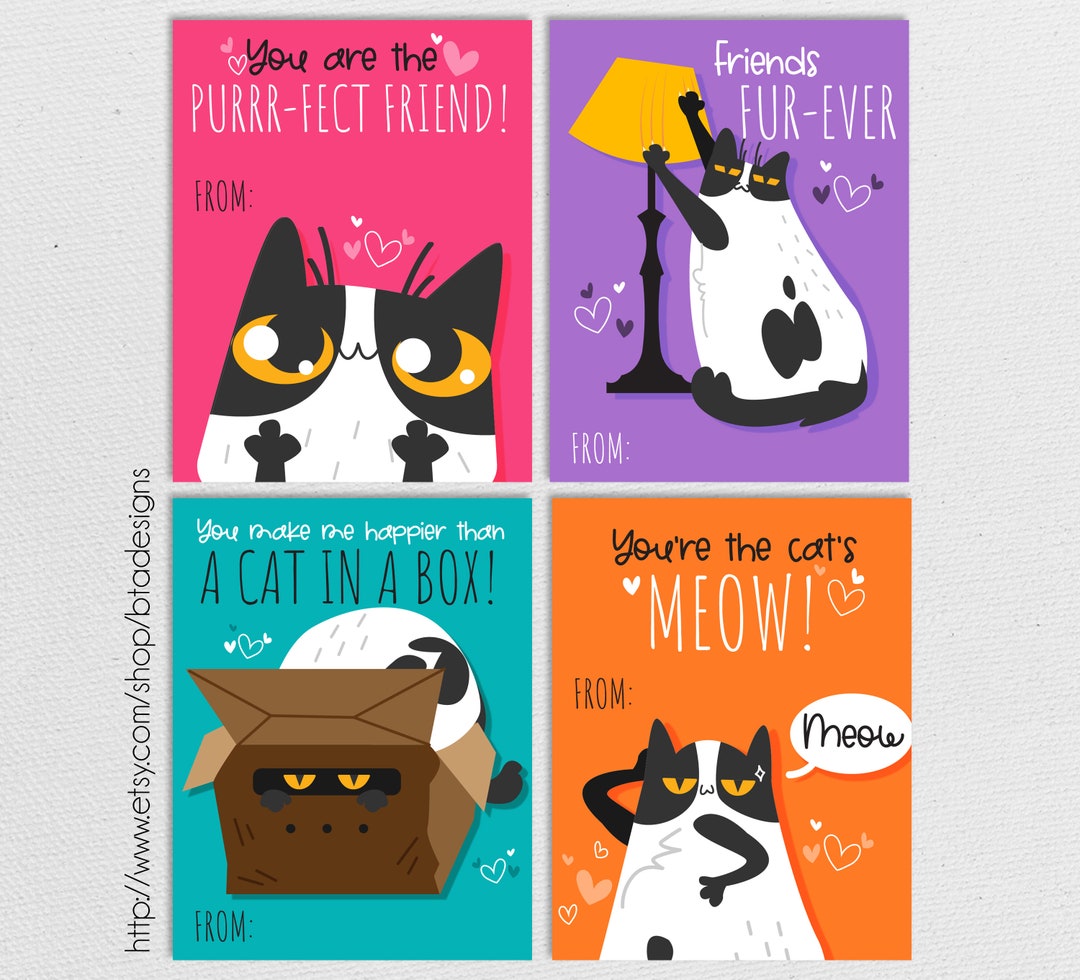 Printable Cat Valentine Cards // Instant Download - Etsy