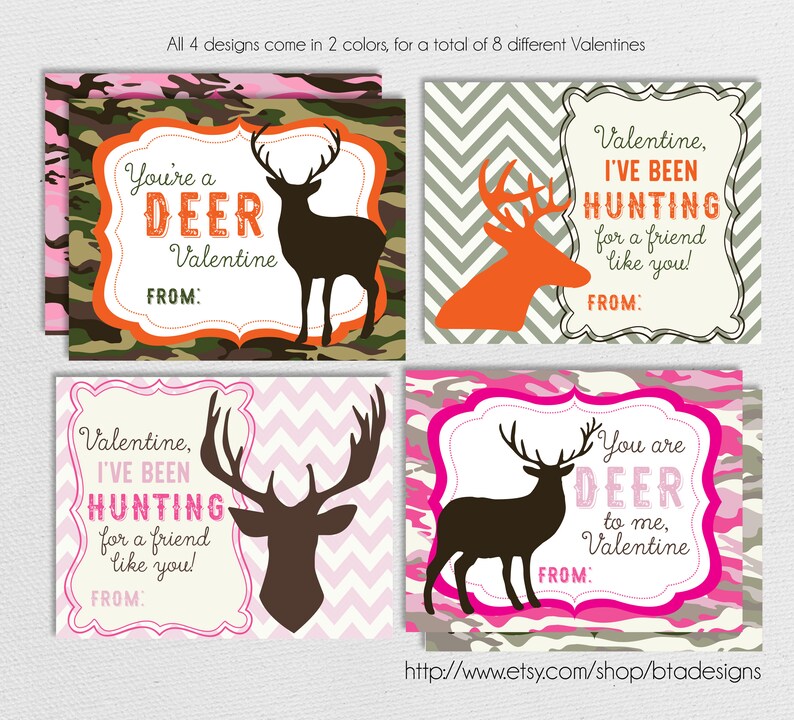 Printable Deer Hunting Valentine Cards Instant Download Etsy