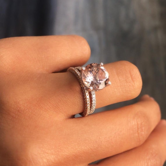 The Clarissa 3.00ct. Round Cut Morganite Diamond Ring Etsy Sweden