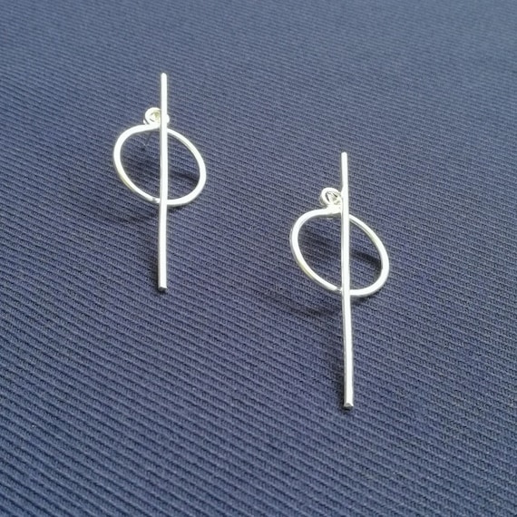 Sterling Silver rounded wire polished rod stud ear jacket with medium polished ring back piece