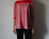 Vintage Sailor Nautical 1970s Red White Stripes Shirt Blouse Pinup Top