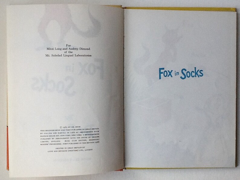 Vintage Fox in Socks Book Dr Seuss Hardback Beginner Books Etsy