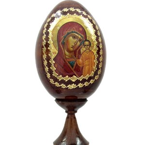 Russian Wooden Easter Egg #0515 Our Lady of Kazan