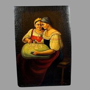 Antique Fedoskino Russian lacquer box  FORTUNE FORETOLD !RARE!
