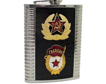 8 oz Flask Russian USSR Soviet Military w/Troops Badge Insignia