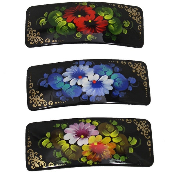 Lacquer Barrettes Hair Clips HAND PAINTED #0938