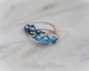 Handmade 24K Gold Plated Ring: Light Sapphire Swarovski Crystal Stacking Ring