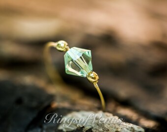 Handmade 24k Gold Plated Ring: Green Peridot Swarovski Crystal