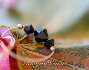 Black Swarovski Crystal Ring: 24K Gold Plated Thin Stacking Ring