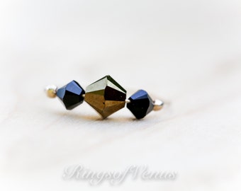 24K Gold Plated Swarovski Crystal Ring: Black & Copper