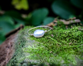 24K Gold Plated Freshwater Pearl Ring: Handmade Stacking Jewelry