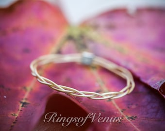 24k Gold Plated Braided Ring: Delicate Stacking Band