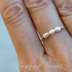 FREE SHIPPING Gold pearl ring, freshwater pearl, 24K gold ring, unique gold stack, stacking ring, thin gold ring, pearl ring, pearl, gold image 3