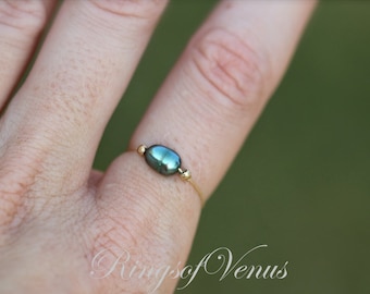 24k Gold Freshwater Pearl Ring: Thin Stacking Band