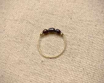 24K Gold Freshwater Pearl Ring: Thin Stacking Band