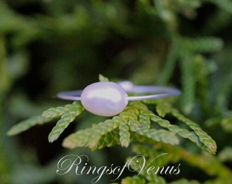Freshwater Pearl Ring: Sterling Silver Plated, Handmade, Dainty Stacking