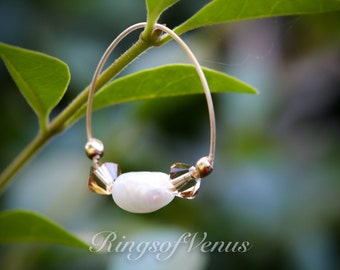 Handmade 24k Gold Freshwater Pearl Ring with Swarovski Crystals