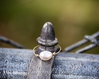 Handmade 24K Gold Plated Ring: Freshwater Pearl Stacking Ring