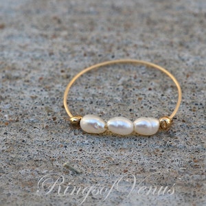 FREE SHIPPING Gold pearl ring, freshwater pearl, 24K gold ring, unique gold stack, stacking ring, thin gold ring, pearl ring, pearl, gold image 2