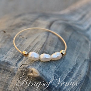 FREE SHIPPING Gold pearl ring, freshwater pearl, 24K gold ring, unique gold stack, stacking ring, thin gold ring, pearl ring, pearl, gold image 1