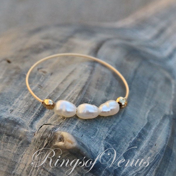 FREE SHIPPING Gold pearl ring, freshwater pearl, 24K gold ring, unique gold stack, stacking ring, thin gold ring, pearl ring, pearl, gold