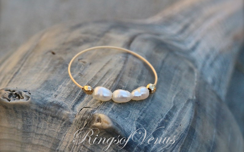 FREE SHIPPING Gold pearl ring, freshwater pearl, 24K gold ring, unique gold stack, stacking ring, thin gold ring, pearl ring, pearl, gold image 1