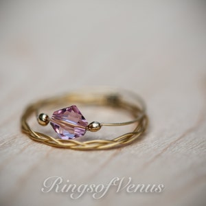 Purple Stacking Ring, Delicate Ring, Gold Stacking Rings, Purple Stack Rings, Thin Gold Rings, Thin Purple Ring, Swarovski Ring, Purple Ring