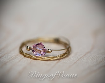 Purple Swarovski Crystal Ring: 24K Gold Plated Stacking Ring