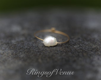 Handmade Dainty Freshwater Pearl Ring: 24K Gold Plated