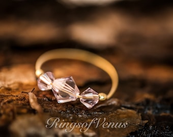 Handmade 24k Gold Plated Ring: Light Amethyst Swarovski Crystal