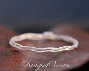 Braided Sterling Silver Plated Ring: Delicate Handmade Stack Ring