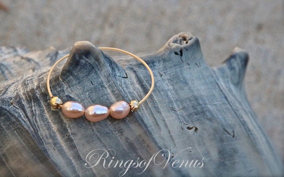 24K Gold Plated Ring: Pink Freshwater Pearl Stacking Ring