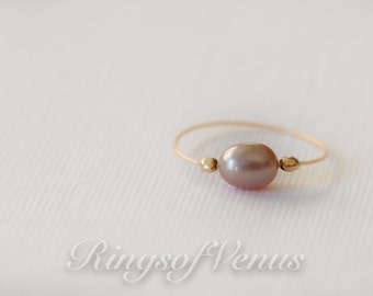 Handmade Pink Freshwater Pearl Ring: 24k Gold-Plated Stacking Ring