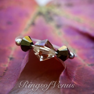 FREE SHIPPING Copper Swarovski crystal ring 24k gold plated chic stacking delicate simple stack thin chic handmade custom bridesmaid gift