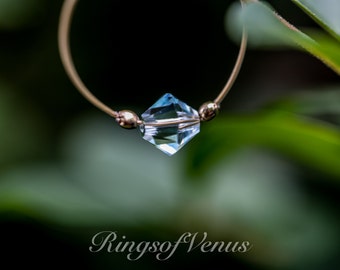 Blue Swarovski Crystal Ring: 24K Gold Plated Stacking Ring