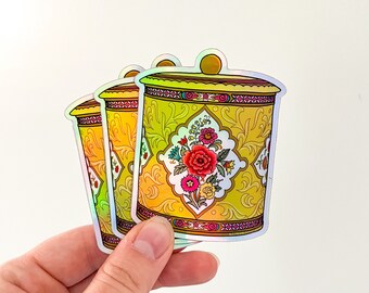 Holographic Vintage Tin Sticker, Stickers