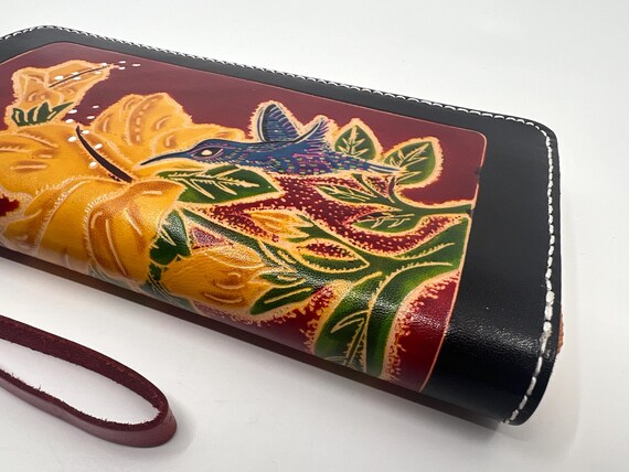Hand-Tooled Leather Wallet: Hummingbird & Floral … - image 3