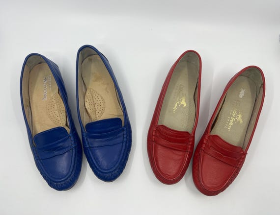 Women's Size 5 Vintage Leather Loafers: Blue and … - image 1