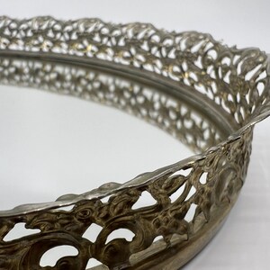 Vintage Filigree Oval Vanity Mirror Tray – Ornate Trim, Velvet Backing, Jewelry Holder image 6