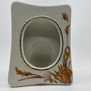 Vintage Porcelain Picture Frame | Orange Irises, Pink Butterfly, Gold Trim