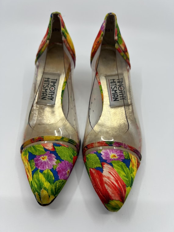 Vintage Timothy Hitsman Floral Print Clear Pumps … - image 1