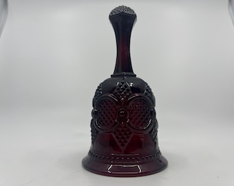 Vintage Ruby Red Cape Cod Avon Glass Bell – Embossed Decorative Collectible